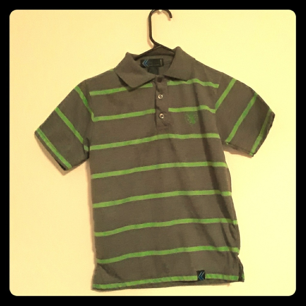 Gray polo with green stripes
